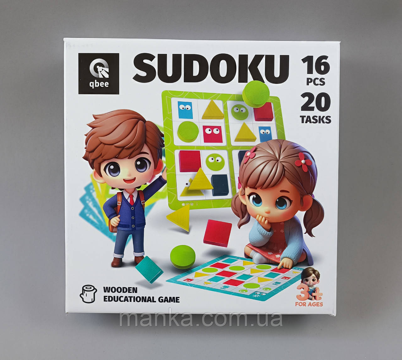 Дерев'яна логічна гра "Судоку геометричне" QB800-001 16 елементів qbee, фото 1