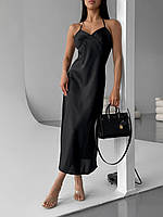 Шикарное платье-комбинация миди черный MK 77