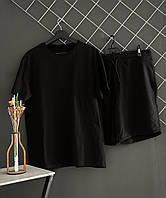 Мужской летний комплект шорты футболка черные бызовые спортивный комплект шорты футболка черного цвета