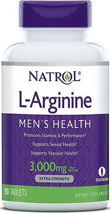 Аргінін Natrol L-Arginine 3000 mg 90 таб, фото 1