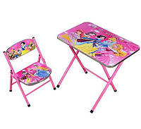 Дитячий столик зі стільцем Bambi A19-MERM Принцеси Дісней рожевий складаний