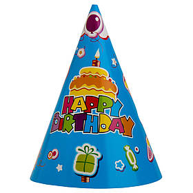 Набір ковпаків "Happy Birthday", 6 шт, блакитний, 24 см