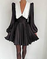Шелковое платье с пышной юбкой и широким поясом черный MK 77