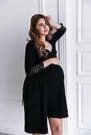 Халат для вагітних і годуючих Мамин Дім Чорний Бавовняний халат для годуючих мам Халат чорний