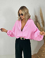 Женская рубашка свободного кроя на пуговицах розовый MK 77
