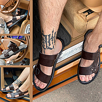 Мужские сандалии шлепанцы из эко кожи коричневого цвета размер 40 по стельке 25.5 см