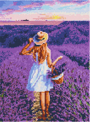 Алмазна мозаїка, Дівчина в полі лаванди (EJ1247) 30 х 40 см (На підрамнику)