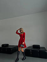 Женственное платье миди расклешенная юбка квадратный вырез горловины костюмка красный MK 77