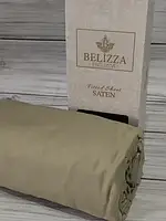 Сатиновая простынь на резинке 160*200+ 2 наволочки 50*70 Тм Belizza цвет хаки