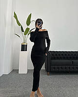 Комфортное и эстетическое платье ангора рубчик черный MK 77