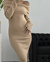 Комфортное и эстетическое платье ангора рубчик беж MK 77