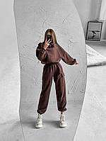 Стильный удобный костюм (толстовка oversize + джоггеры) трехнитка на флисе шоколад MK 77