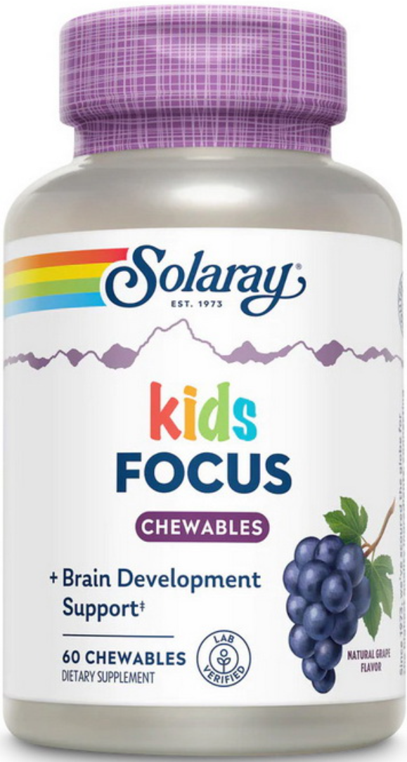 Вітаміни для концентрації дітей Solaray Kids Focus for Children Chewable 60 chewables grape