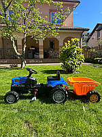 Детский педальный трактор с прицепом Pilsan (синий с желтым)