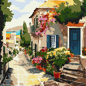 Картина за номерами Пейзаж Домівка біля моря 40х40 см Ideyka (KHO3647)