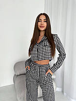 Шовковий жіночий костюм в піжамному стилі сорочка на ґудзиках та вільні брюки Ds5600, фото 3