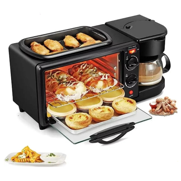 Піч електрична настільна з кавоваркою та сковородою 1050Вт RAF R5308B Чорна, фото 1