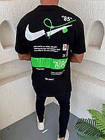 Мужская оверсайз футболка Nike Off-White черная с зеленым Тенниска Найк Офф-Вайт