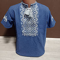 Дитяча сорочка вишиванка для хлопчика короткий рукав Україна на 1-9 років трикотаж бавовна джинс