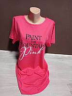 Детская свободная длинная футболка туника для девочки подростка Турция на 14-18 лет розовая и мята