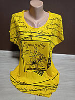 Женская футболка туника БАТАЛ Дача Картинка 50-54 размеры желтая зеленая