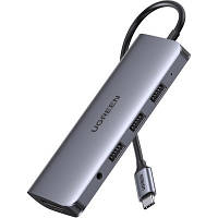 Концентратор Ugreen USB3.0 Type-C to USB 3.0x3/HDMI/VGA/TRS/RJ45/SDTF/PD CM179 space gray 80133 d