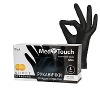 50 ПАР Перчатки рызмер S нитриловые черные неопудренные MedTouch, Черный