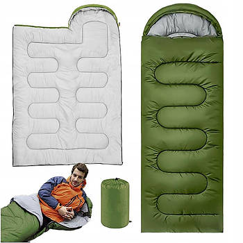 Тактичний спальник до -20С (200×80см), Хакі / Спальний мішок-ковдра з капюшоном / Теплий спальник