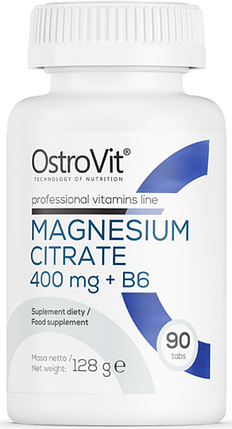 Цитрат магнію з вітаміном B6 OstroVit Magnesium Citrate + B6 400 mg 90 таб, фото 1