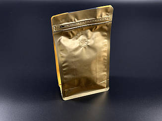 Дой-Пак з зіп замком з клапаном для кави 250г золотий 135х265+70мм