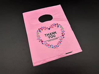 Подарункові поліетиленові пакети 15х20см "Thank You". Колір розовий.