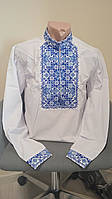 Мужская белая вышиванка с синей вышивкой и воротником-стойкой Украина УкраинаТД 42-54 размери