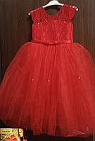 Бальное пышное платье для девочки на праздник в садик 4-8 лет Классика 2 Украина фатин со шнуровкой красное