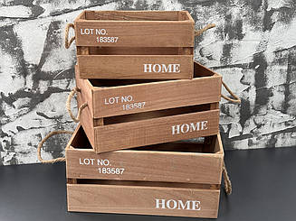 Дерев'яні ящики коричневого кольору "Home". 35х25х17см