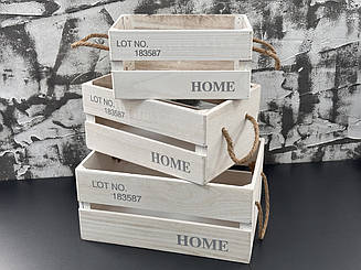 Дерев'яні ящики білого кольору "Home". 35х25х17см