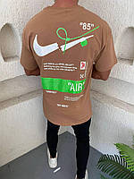 Мужская оверсайз футболка Nike Off-White коричневая с зеленым Тенниска Найк Офф-Вайт