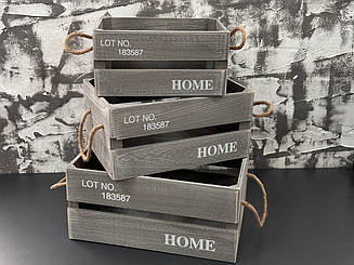 Дерев'яні ящики сірого кольору "Home". 35х25х17см