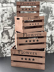 Дерев'яні ящики коричневого кольору "Flowers". 40х31х22 см