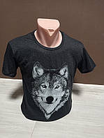 Подростковая футболка для мальчика Турция Волк на 12-18 лет темно-серый хлопок