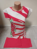 Комплект літній для дівчинки підлітка футболка та бриджі Туреччина 12-18 років бавовна Червоний
