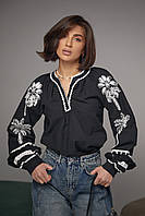 Женская блуза-вышиванка в этностиле - черный цвет, S (есть размеры)