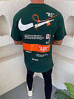 Мужская оверсайз футболка Nike Off-White зеленая с оранжевым Тенниска Найк Офф-Вайт