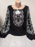 Женская черная вышиванка с длинным рукавом и вышивкой Украина УкраинаТД 44-54 размеры