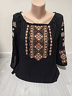 Женска черная блузка с вышивкой и рукавом 3/4 Украина УкраинаТД 50-58 размеры