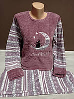 Теплая пижама подросток для девушки Турция Котик на 15-18 лет махра травка велсофт