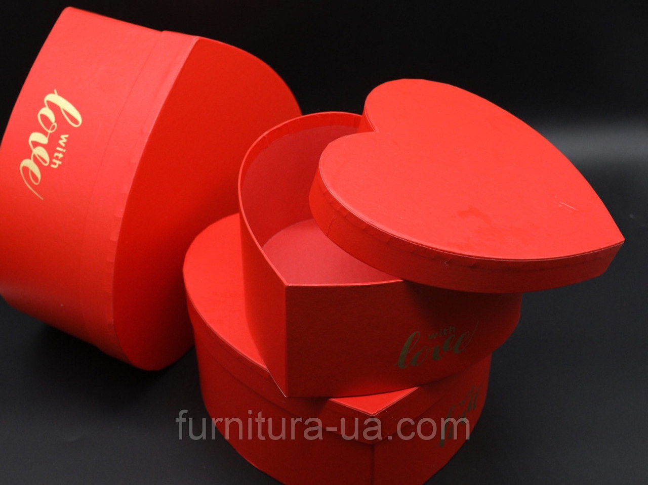 Коробка подарункова "Серце". Колір червоний. 25х25х12см. 3 шт./комплект