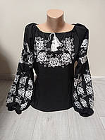 Дизайнерская черная женская вышиванка "Очарование" с вышивкой роз Украина УкраинаТД 44-64 размеры