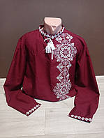 Дизайнерська чоловіча вишнева вишиванка "Вдячність" з вишивкою та довгим рукавом УкраїнаТД 44-64 розміри бордо