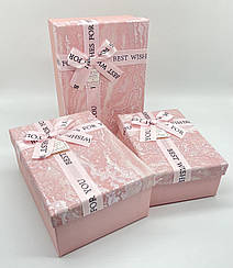Коробка подарункова з бантиком. Три шт./комплект. Колір рожевий. 23х16х10см.