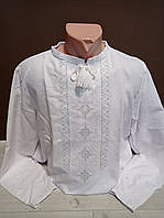 Дизайнерская мужская белая вышиванка с белой вышивкой и длинным рукавом УкраинаТД 46-64 размеры домотканое